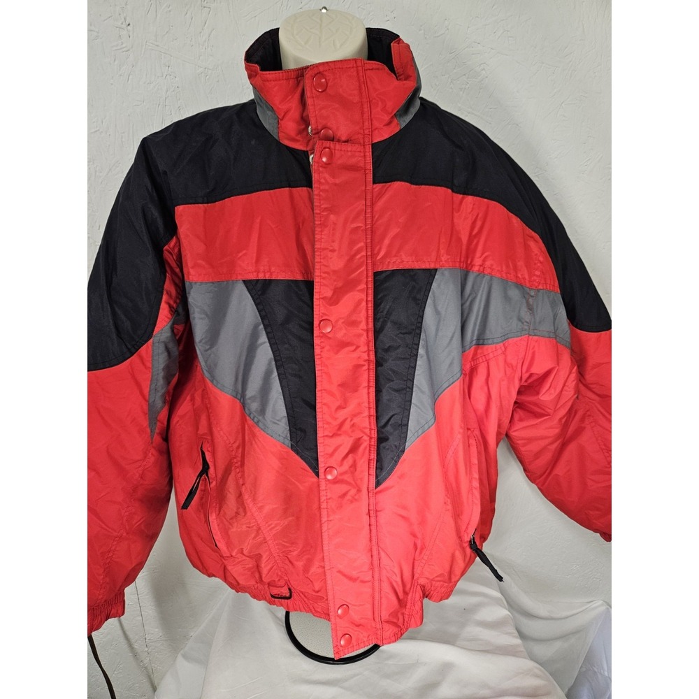 Vintage McGregor Ski Jacket Red Black Grey Colorblock Hooded Puffer Mens L